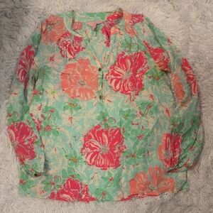 Lilly Pulitzer Coral and Mint Floral Blouse